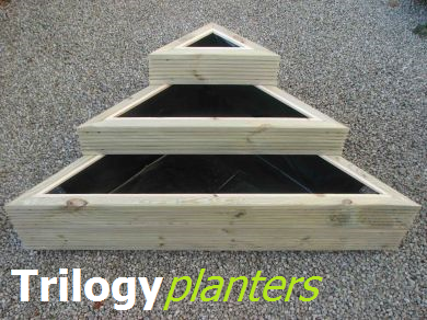View triangular wooden planters.